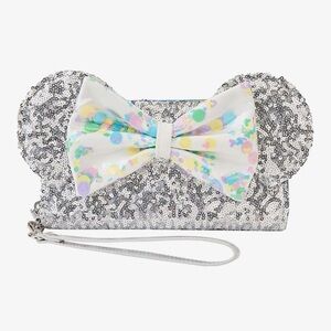 Loungefly Silver Sequin Wallet Bag with Colorful Bow